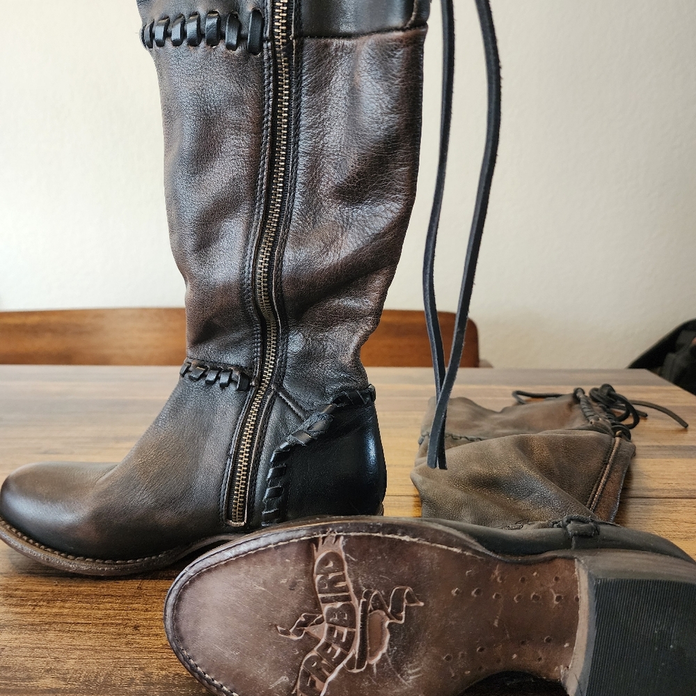 Freebird rascal Leather Side Zip Over Knee Boots Size 6 - Picture 2 of 12